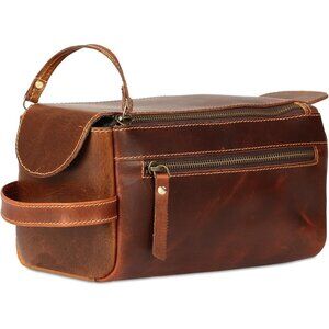 Unisex Orange Tan Premium Buffalo Leather Toiletry Bag Travel Shaving kit
